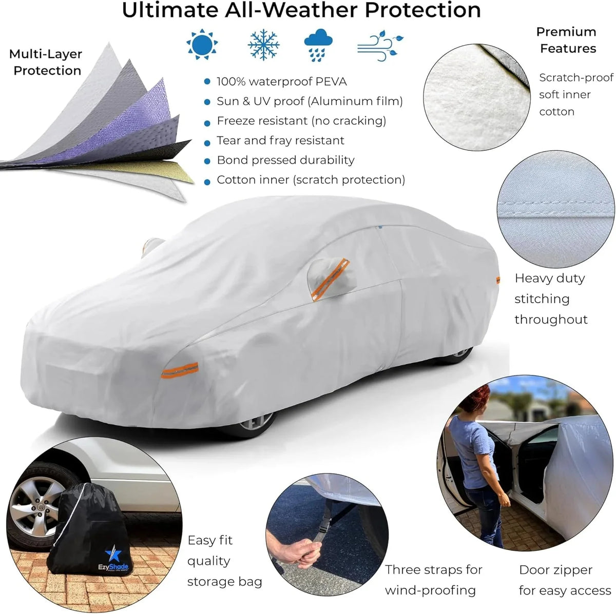 10-Layer Waterproof Car Cover. All Weather Vehicle Protection Cover