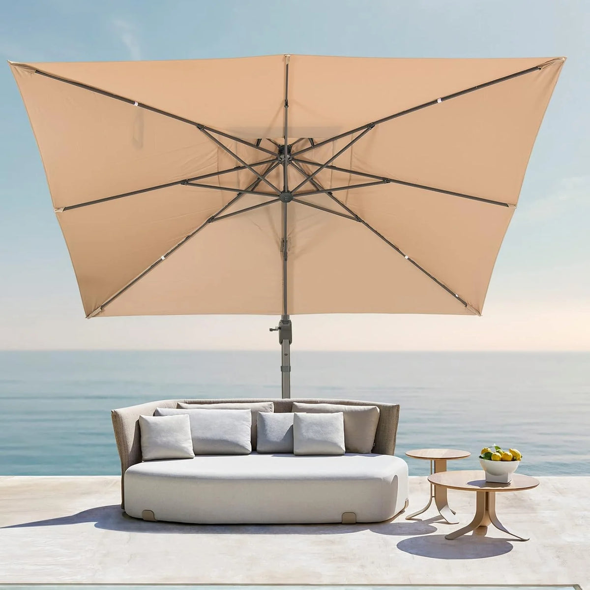 LKINBO Sonnenschirm 300 x 400 cm Rechteckig mit Ständer und Kurbel. Groß Ampelschirm Terrassenschirm 360°Drehbar Parasol Windfest Gartenschirm