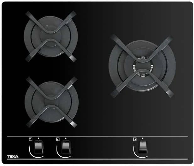 TEKA Placa de Gas Natural 60 cm. 3 Fuegos. Cristal Templado. Mandos Frontales Ergonómicos. Quemador Doble Anillo. Seguridad Termopar. Autoencendido.
