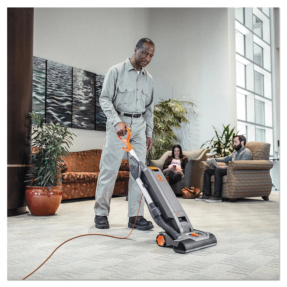 15-Inch Commercial Upright Vacuum Cleaner with Intellibelt. for Carpet and Hard Floors. Gray