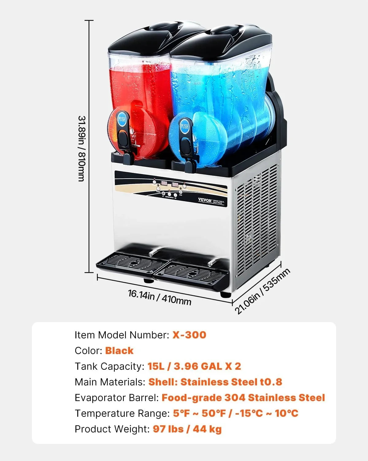 15L x 2 Double-Tank Commercial Slushy Machine. Stainless Steel. Frozen Drink Machine