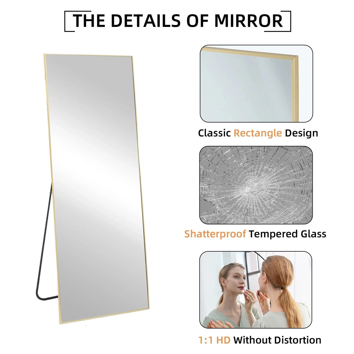 64x21 Full Length Floor Mirror. Large Full Body Aluminum Alloy Frame Standing Mirror with Stand and Wall Mount Option