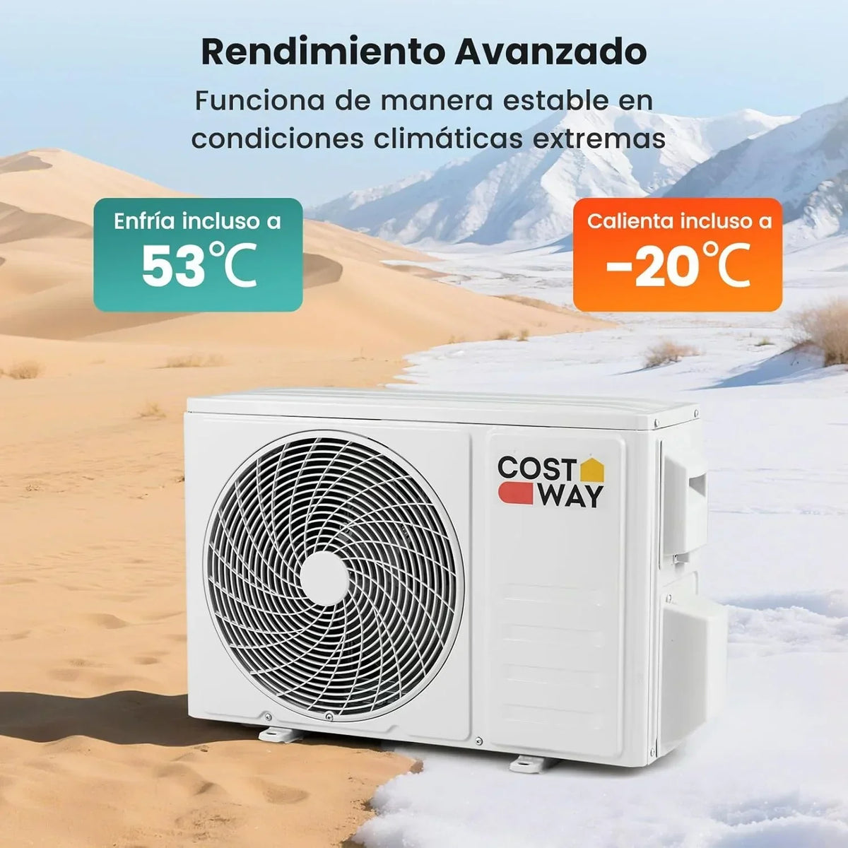 COSTWAY Aire Acondicionado Split. 2.6 kW. Aire Acondicionado con Calefacción con Bomba de Calor.Refrigerante: R32. Calefactor y Refrigerador con Kit