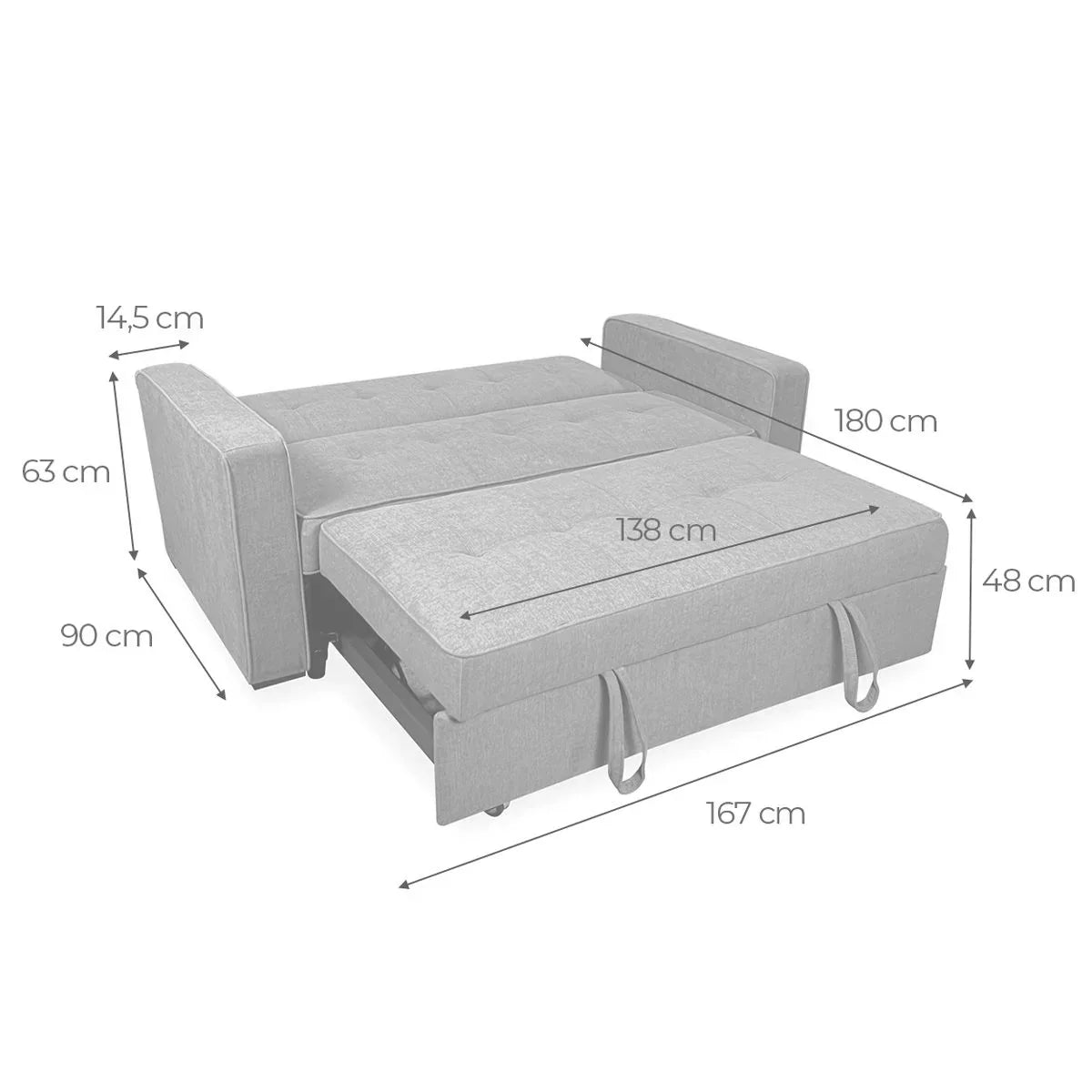 Sofá Cama De 2 Plazas Modelo Vienna Con Reposabrazos. Gris. Diseño Moderno. Práctico Y Funcional