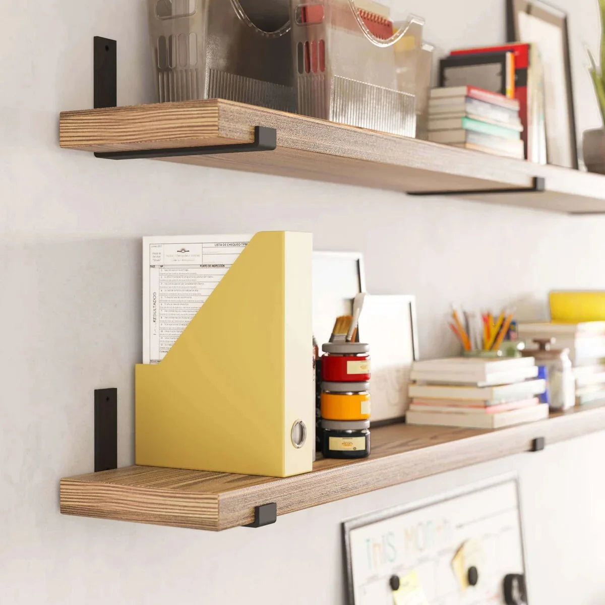 72 Inch Floating Wood Wall Shelves. Set of 2 Burnt Wood Display and Storage Shelves for Home Decor