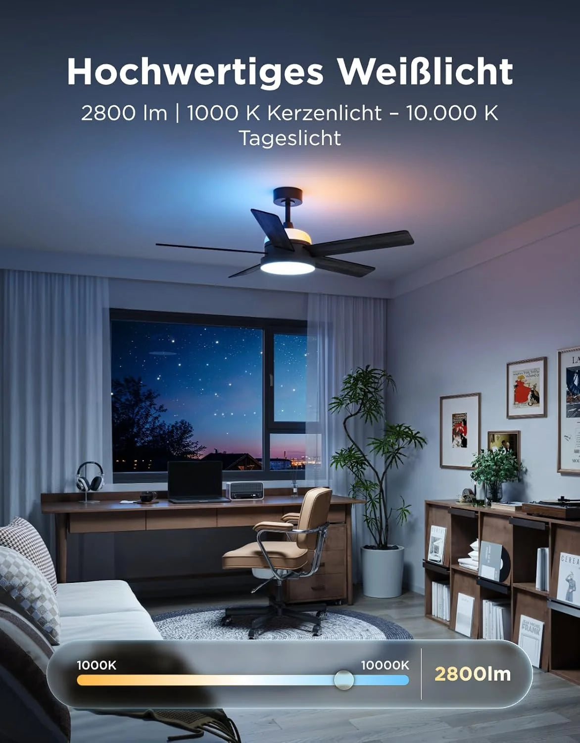 Govee Deckenventilator mit Beleuchtung RGBIC. Ø132cm Smart Leise Deckenventilator mit Licht und Fernbedienung. 2800 lm. Reversibler DC Motor.