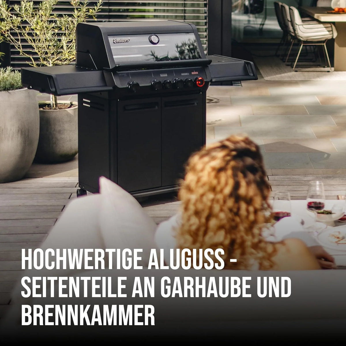 Enders Gasgrill Monroe Pro 4 SIKR Turbo Shadow inkl. Seargrate. 4-Brenner. mit Kocher. Infrarot-Heckbrenner. PanoVision Sichtfenster. Gussrost.