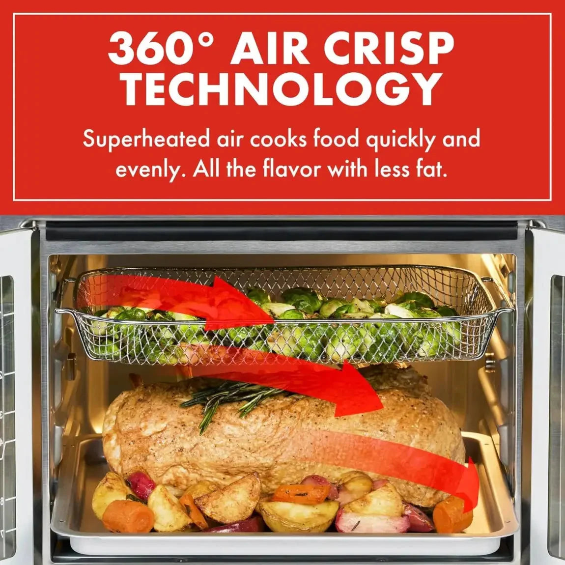 26-Qt. Extra-Large Air Fryer Convection Toaster Oven with French Doors. Stainless Steel