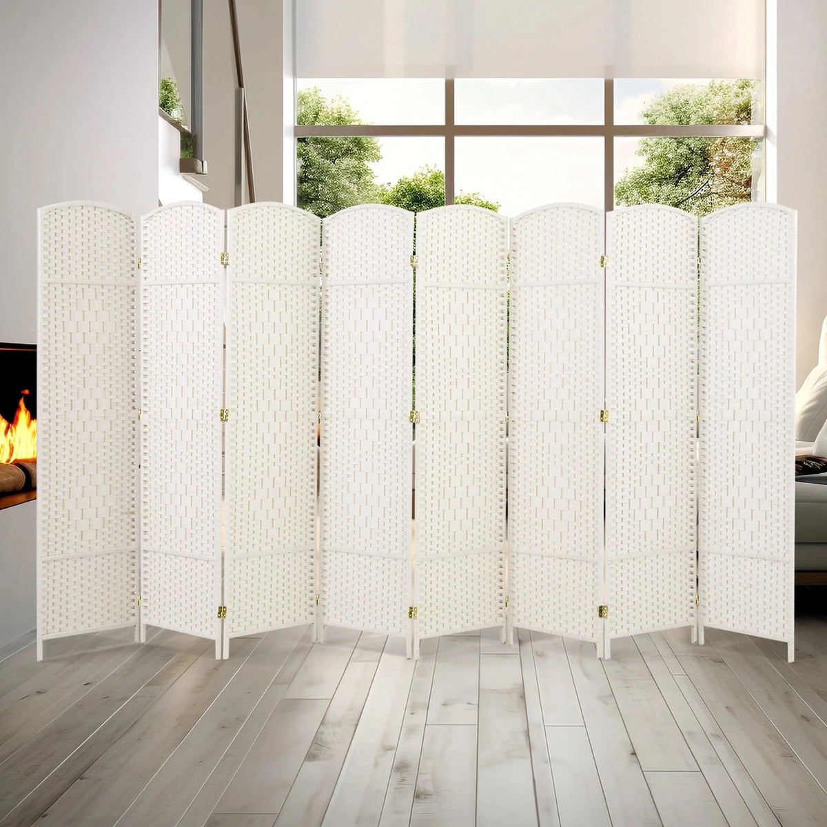 6 FT Tall Woven Fiber Room Divider. Freestanding Folding Privacy Screen