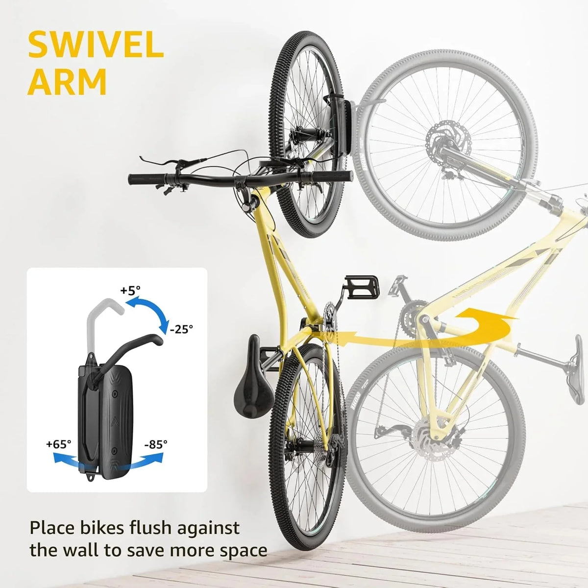 2-Pack Swivel Bike Wall Mount. Garage Bike Hangers. Holds Up to 66 lbs