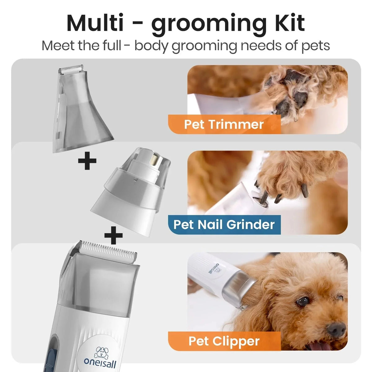3-in-1 Dog Grooming Vacuum Kit with Clipper and Nail Grinder. Pet Hair Trimmer and Grooming Tool Set