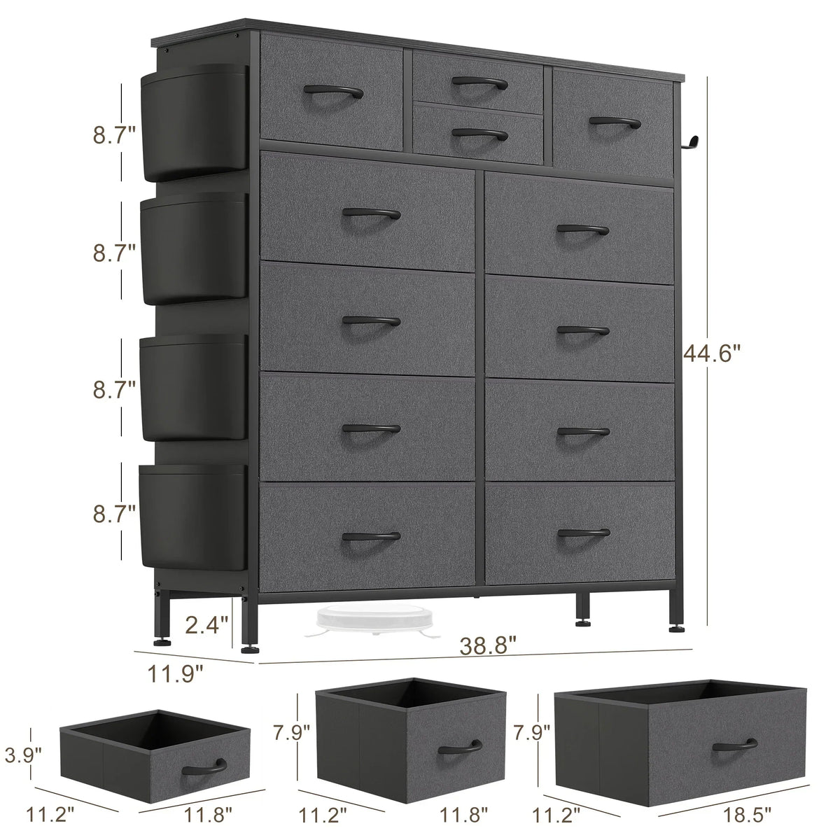 12 Drawer Fabric Dresser. Tall Bedroom Chest of Drawers with Storage