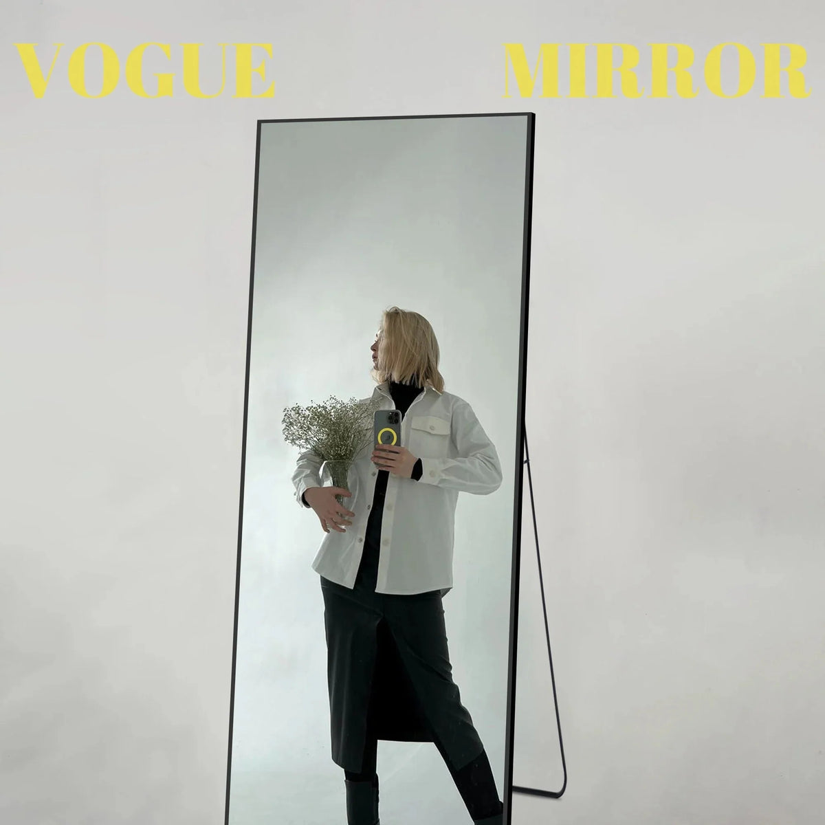 64x21 Full Length Floor Mirror. Large Full Body Aluminum Alloy Frame Standing Mirror with Stand and Wall Mount Option