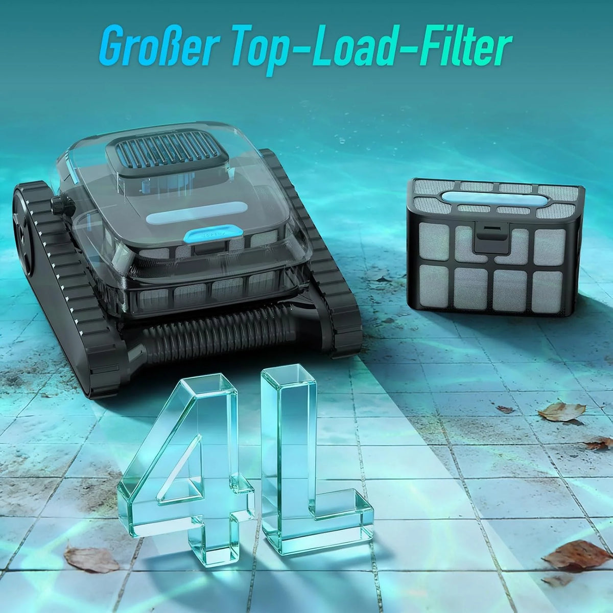 (2026 Neu) PC10 Poolroboter. Poolsauger Akku Kabelloser. Poolroboter Boden und Wand. Wasserlinie. 18927 LPH. Intelligenten Navigation. Wandklettern.