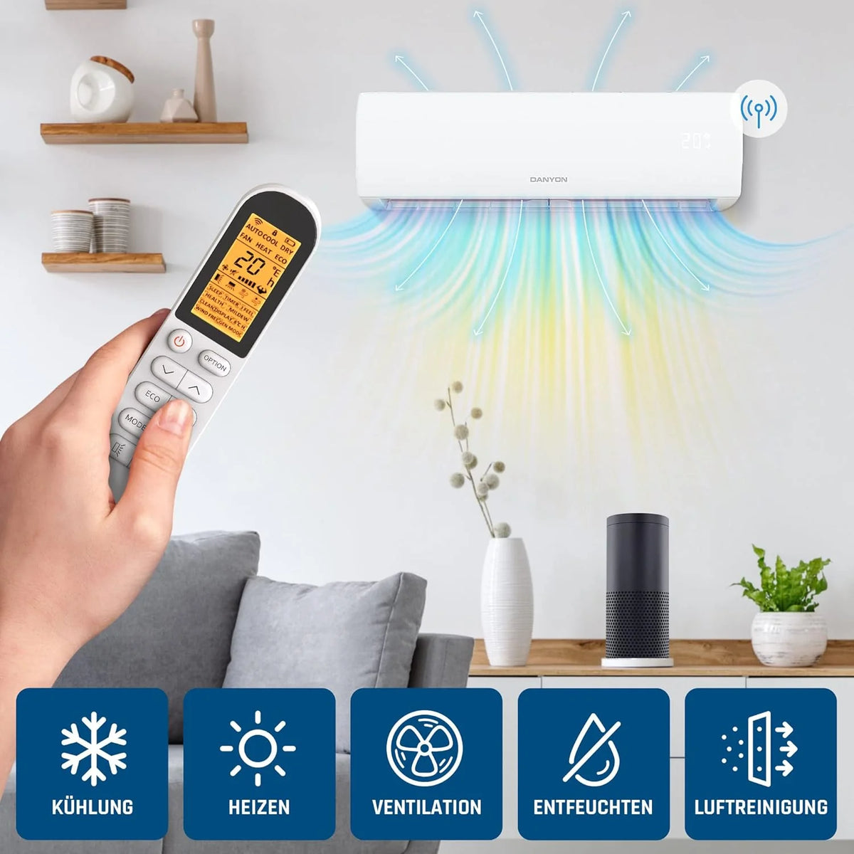 Danyon Klimaanlage Split - 12000 BTU - 3.4 kW. Selbstreinigung. leise. Smart Home. Inverter Klimagerät mit Heizfunktion. Splitgerät vorgefüllt mit R32