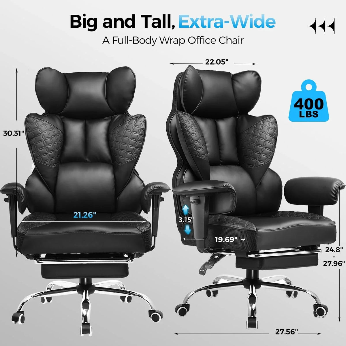 400 LBS Big and Tall Gaming Chair. Ergonomic High Back Computer Desk Chair for Gaming. Work and Home Office