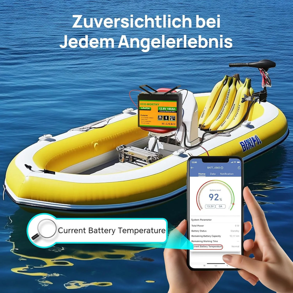 ECO-WORTHY LiFePO4 12V 100Ah Bluetooth mit 100A BMS Low Temperature Schutz und Max. 15000 Zyklens.1280Wh Lithium Batterie 12V 100Ah Autobatterie für