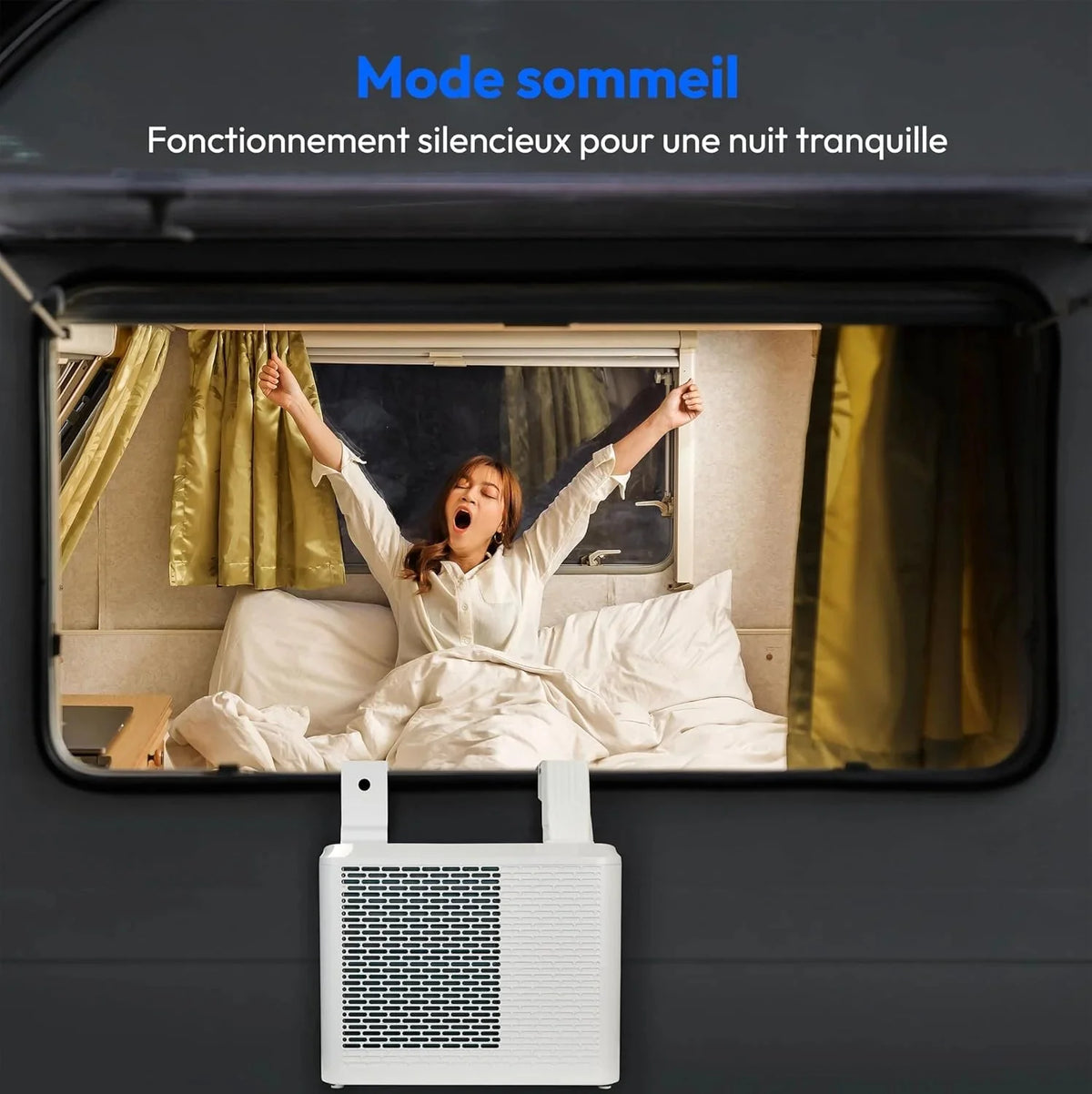 MEDION Smart Climatiseur Split P502 (5000 BTU. 3-en-1. Refroidir. Déshumidification. Ventilation. pour caravane. camping-car. kit de joint de fenêtre.