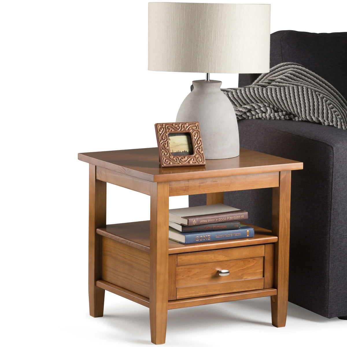 20 Inch Wide Solid Wood Rectangle End Table. Transitional Side Table