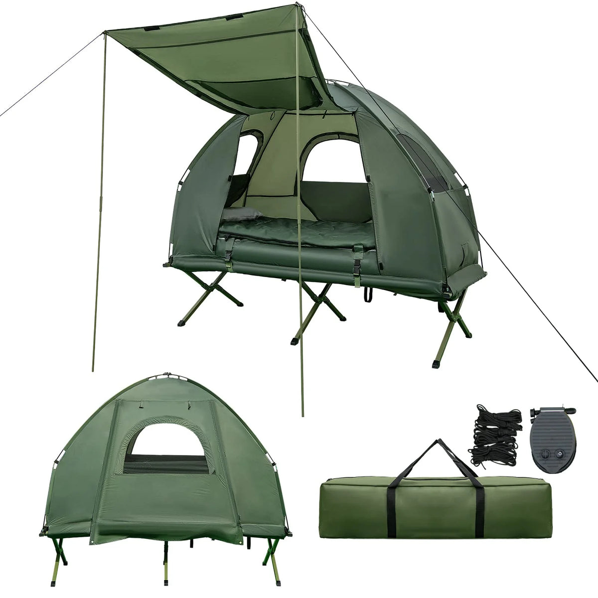 5-in-1 Folding Camping Cot – Tent with Air Mattress. Pillow & Sleeping Bag