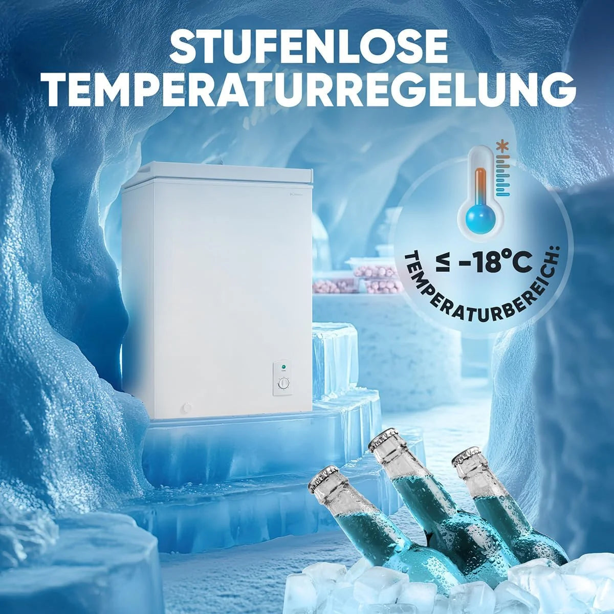 Bomann. 100L Gefriertruhe weiß GT7355 – 4 Sterne. Temperatur ≤ -18°C. Gefriervermögen 4.5 kg/24h. Kontrollleuchte. Temperatureinstellung. abnehmbar.
