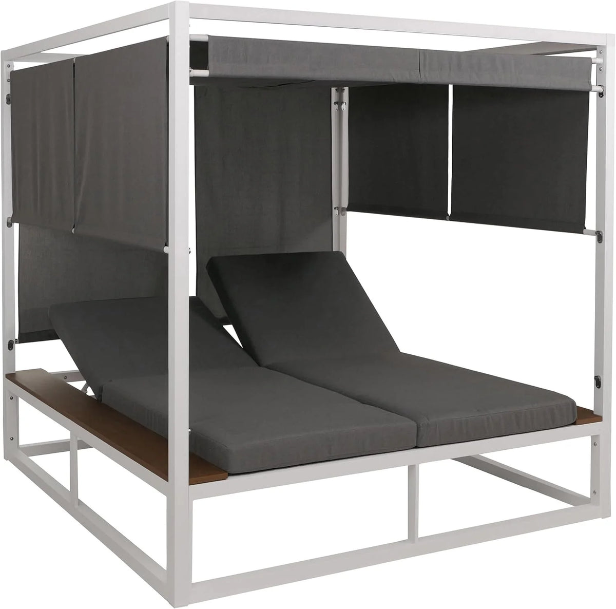 Mendler Aluminium Lounge-Gartenliege HWC-M63b. XL Sonnenliege Daybed. 10cm-Polster 200cm - weiß Polster grau