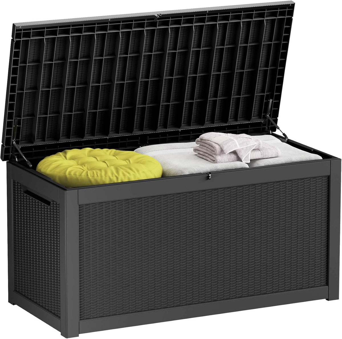 260-gallon large outdoor storage XL outdoor box. suitable for garden furniture. outdoor cushions. garden tools. sports equipment and pool supplies. Made of waterproof resin material. lockable. in gray color scheme.
