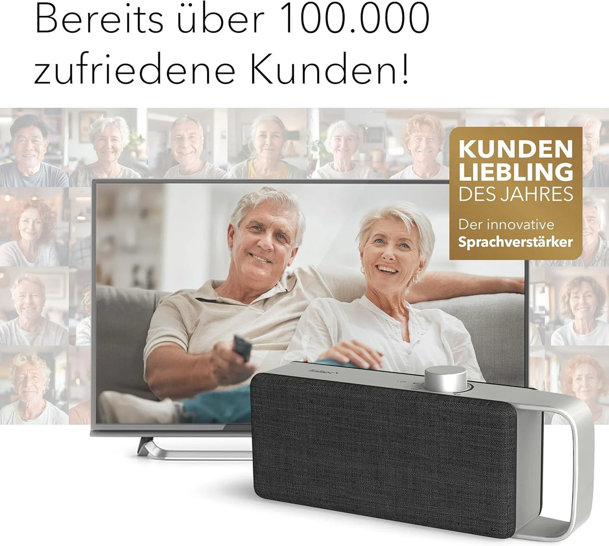 faller Oskar TV Lautsprecher/Soundbar mit Clear Voice (tragbar. kabellos. einfache Bedienung. Aluminiumgehäuse)