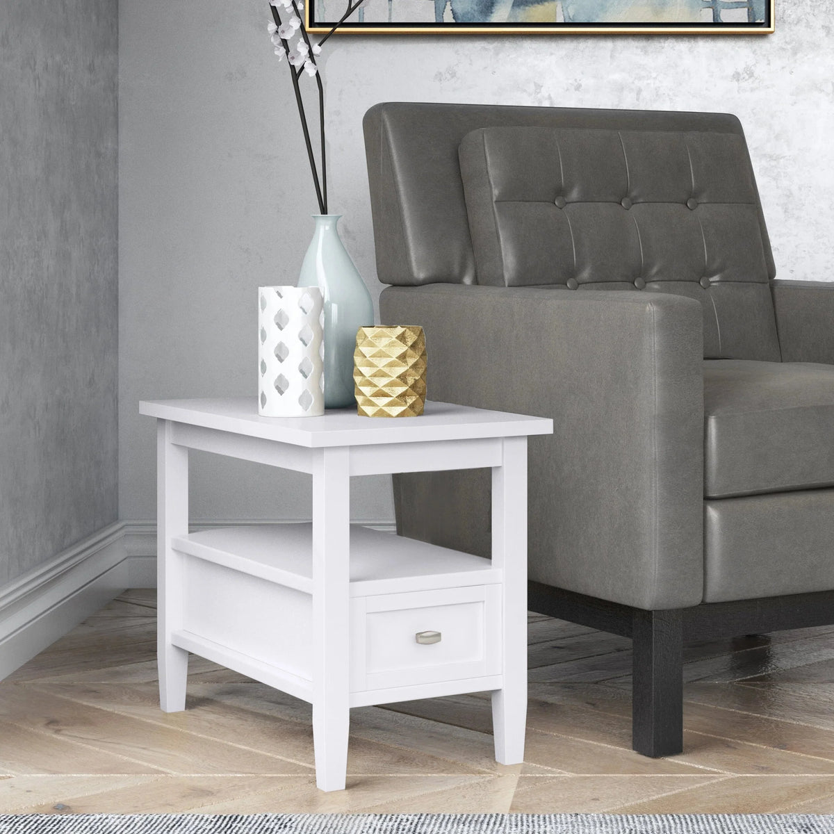 14 Wide Solid Wood Narrow Side Table. Rectangle Transitional Style Accent Table