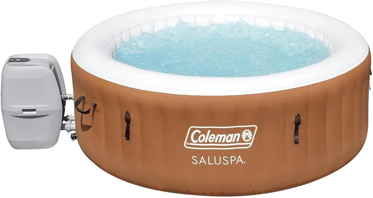 2-4 Person Inflatable Hot Tub. Portable Round Outdoor Spa with 120 Soothing Air Jets and Insulated Cover. Black