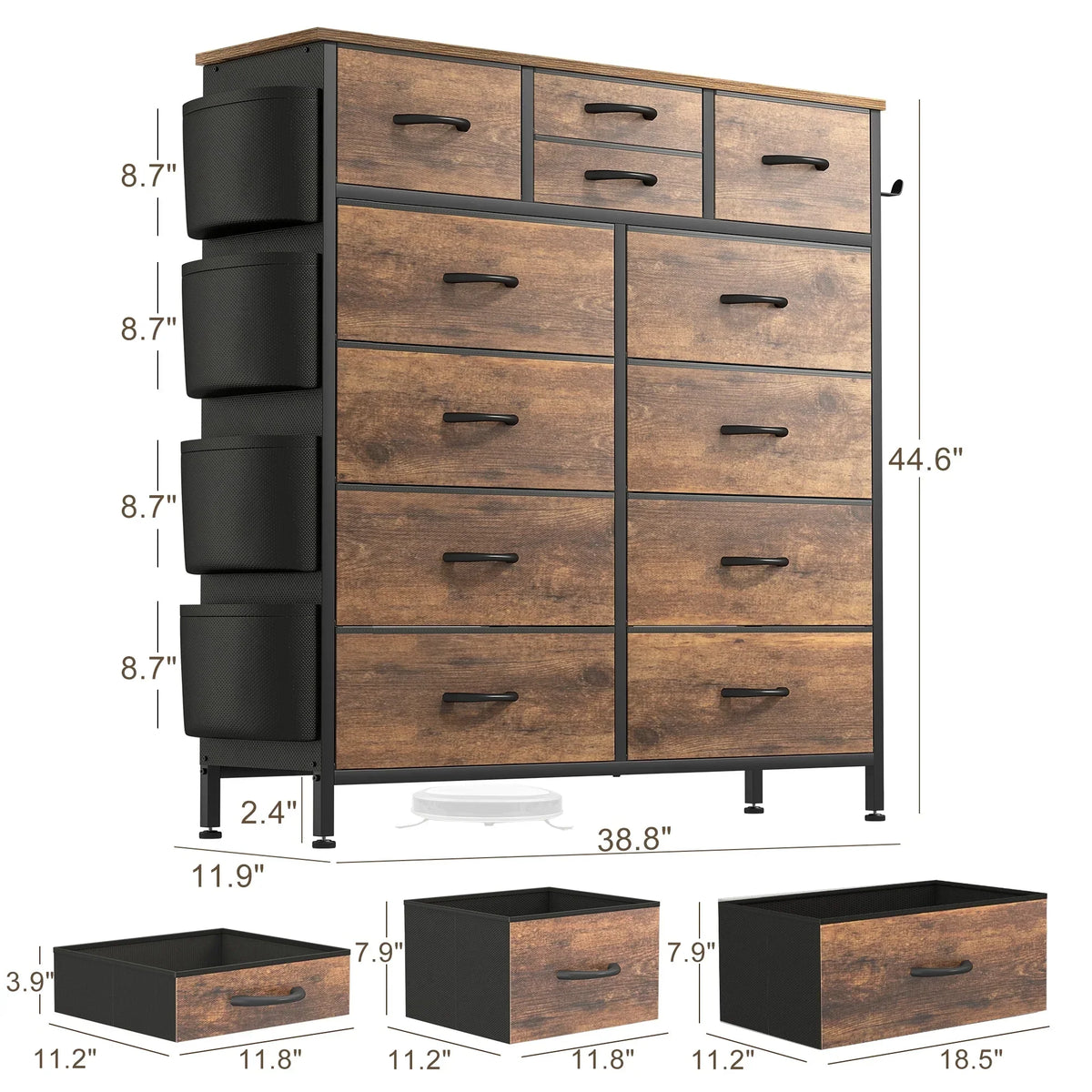 12 Drawer Fabric Dresser. Tall Bedroom Chest of Drawers with Storage