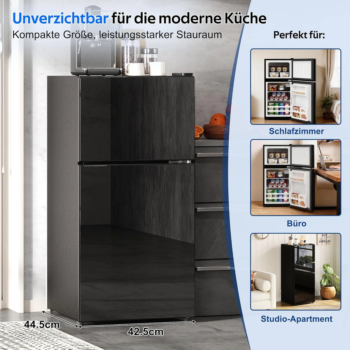 Merax Kühlschrank mit Gefrierfach. 60L Kleiner Kühlschrank. kompakt. Glastür. LED-Innenbeleuchtung. manuelle Temperaturregelung. Glasablagen. 45 dB(A)