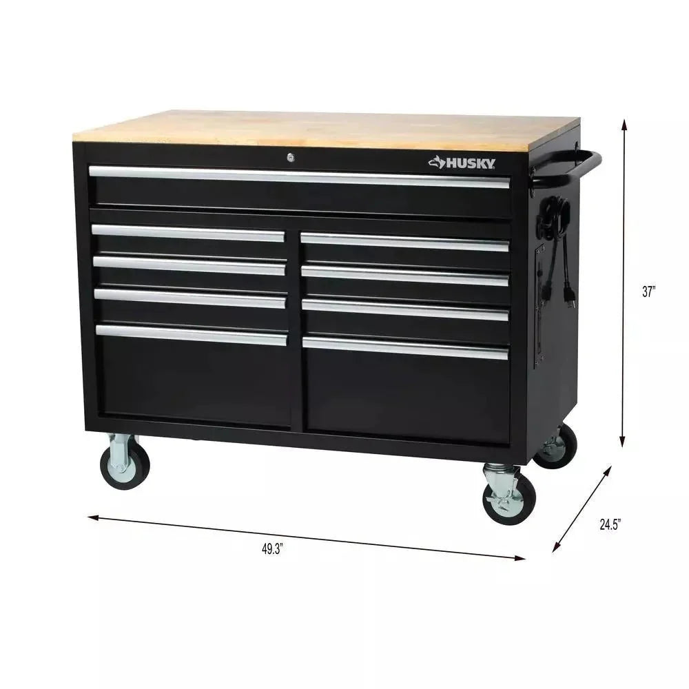 46-Inch W x 24-Inch D 9-Drawer Deep Tool Chest Mobile Workbench. Gloss Black