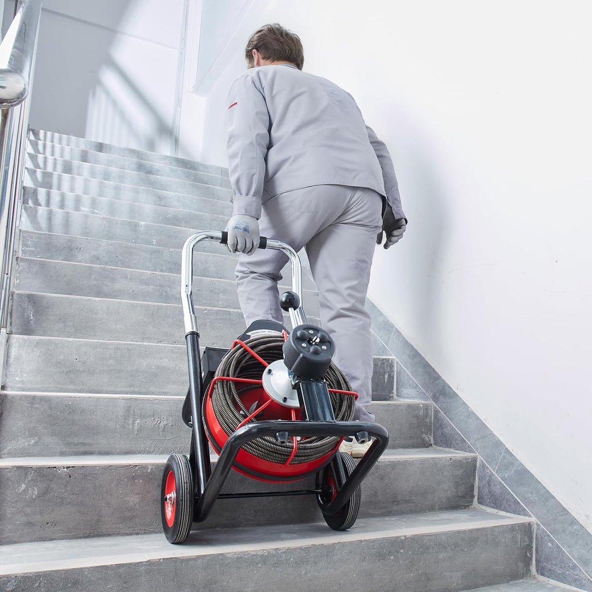 550W Drain Cleaning Machine. 100-Ft. x 1/2-Inch Sewer Snake Auger with 8 Cutters. Wheels and Foot Switch. for 2-4-Inch Pipes