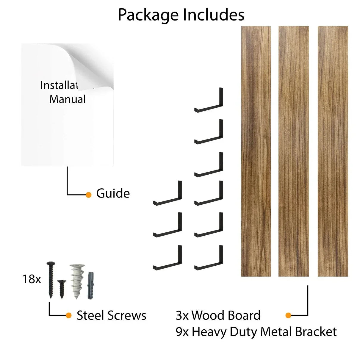 72 Inch Floating Wood Wall Shelves. Set of 3 Burnt Wood Display and Storage Shelves for Home Decor