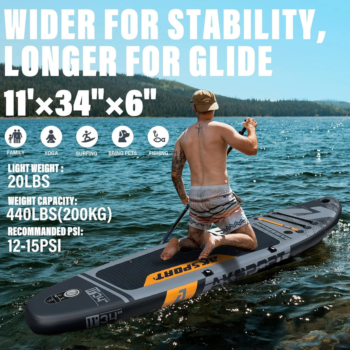 AKSPORT Tabla hinchable de surf de remo. tabla de surf hinchable con todos los accesorios. diseño ancho y estable. tabla antideslizante. tabla de remo
