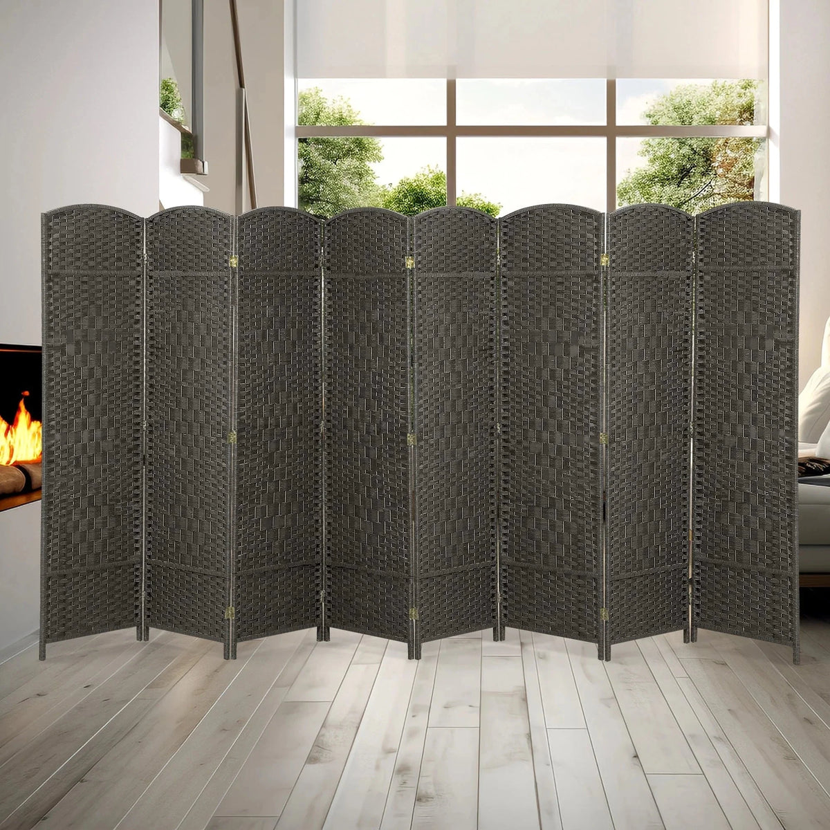 6 FT Tall Woven Fiber Room Divider. Freestanding Folding Privacy Screen