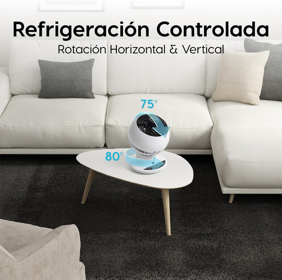 Iris Ohyama Woozoo. 30m². Ventilador de mesa. Blanco. 5 velocidades. Mando a distancia. Oscilación multidireccional. Silencioso. Potente. Escritorio.