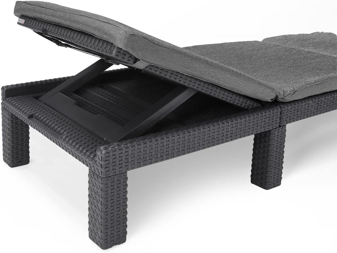 Allibert by Keter Daytona Deluxe Sonnenliege für Garten. Terrasse & Balkon mit verstellbarem Kopfteil. grau. inkl. Auflage. Gartenliege aus Kunststoff