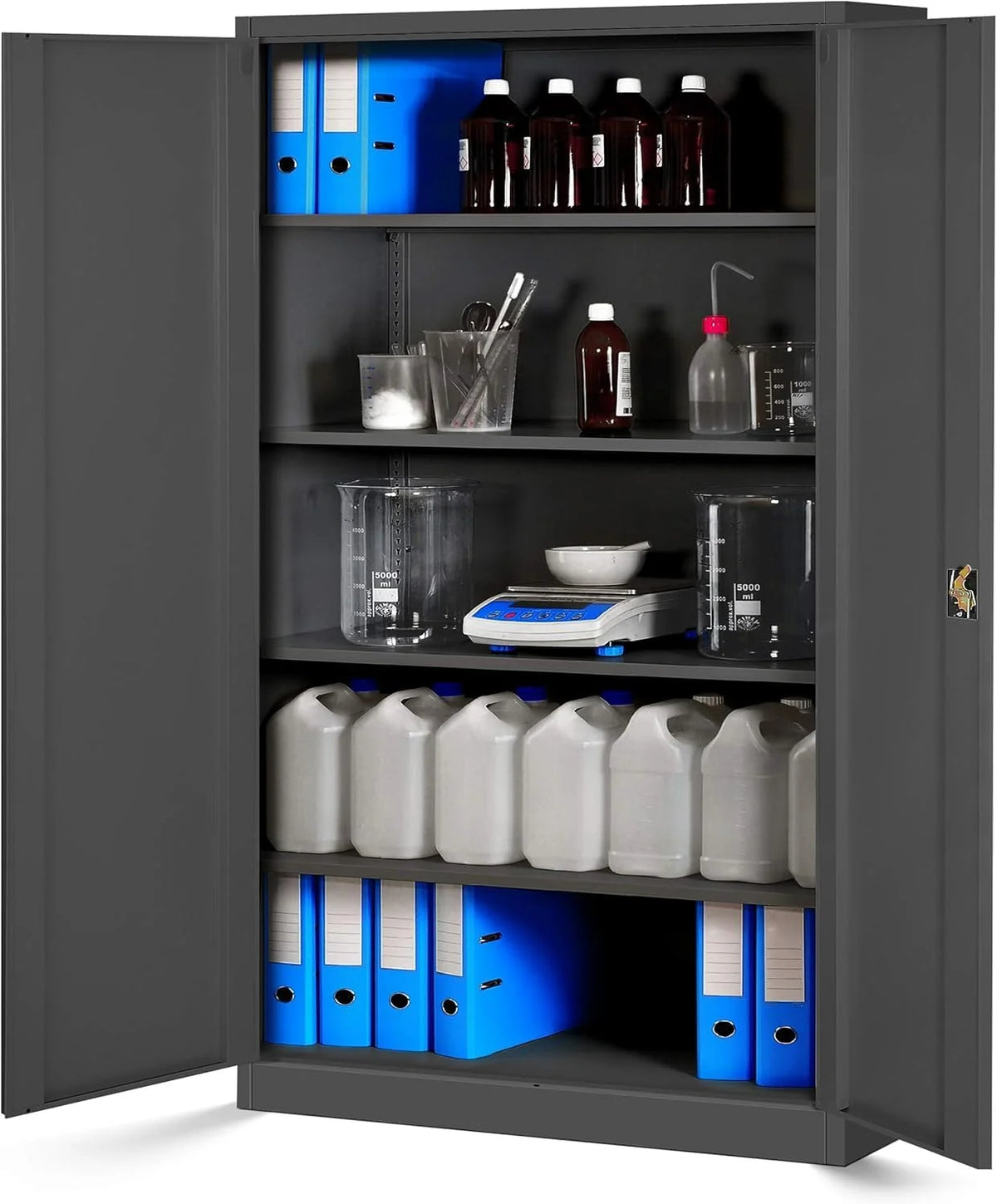 Jan Nowak Metallschrank Jan II 185 x 115 x 40 cm - Aktenschrank abschließbar mit 2 Türen. Mehrzweckschrank mit 5 Ebenen. Büroschrank aus Stahlschrank