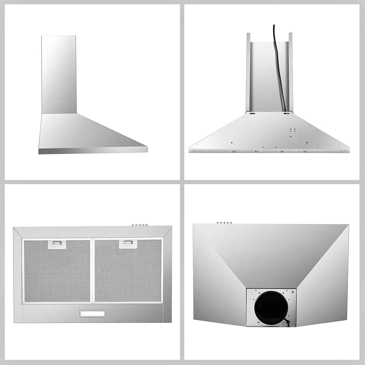 30 Inch Wall Mount Stainless Steel Range Hood. Modern Kitchen Exhaust Vent Hood with LED Light