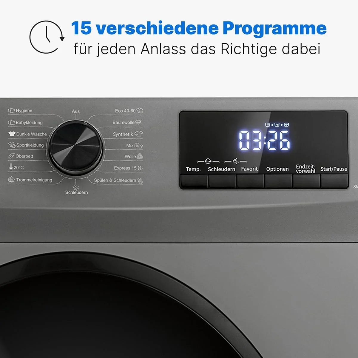 Bomann Waschmaschine 8kg | max. 1400 U/min | 10 Jahre Motor-Garantie | robuster. leiser & langlebiger Invertermotor | 15 Waschprogramme | LED-Display