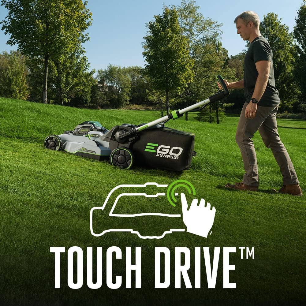 21-Inch 56V Self-Propelled Cordless Lawn Mower with 2 x 4.0Ah Batteries and Rapid Charger. Black