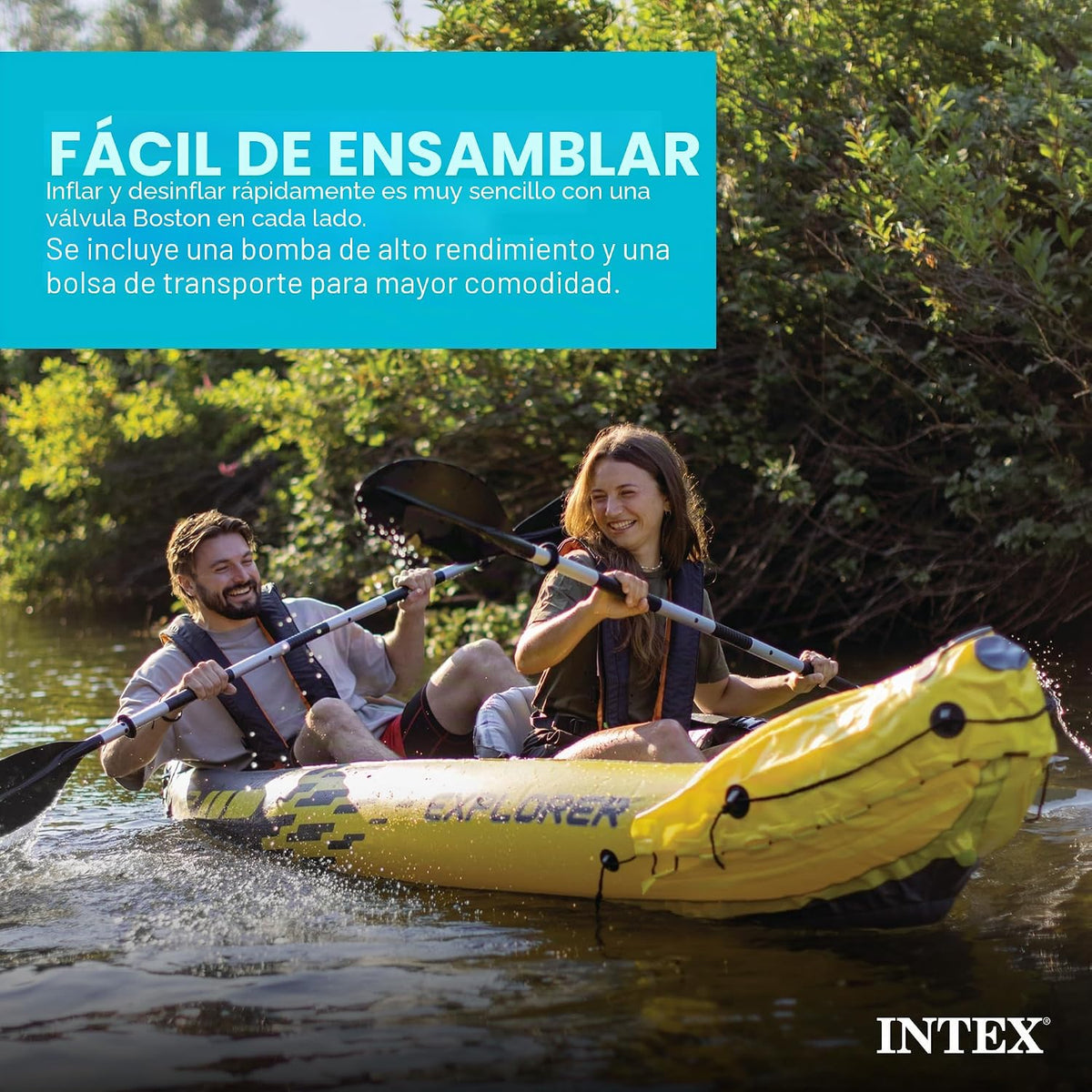 Intex Explorer K2 Kayak. 2-Person Inflatable Kayak Set with Aluminum Oars and High Output Air Pump