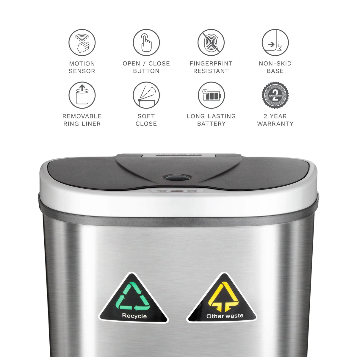 18 Gallon Dual Compartment Motion Sensor Trash Can. Automatic Hands-Free Kitchen Garbage Bin