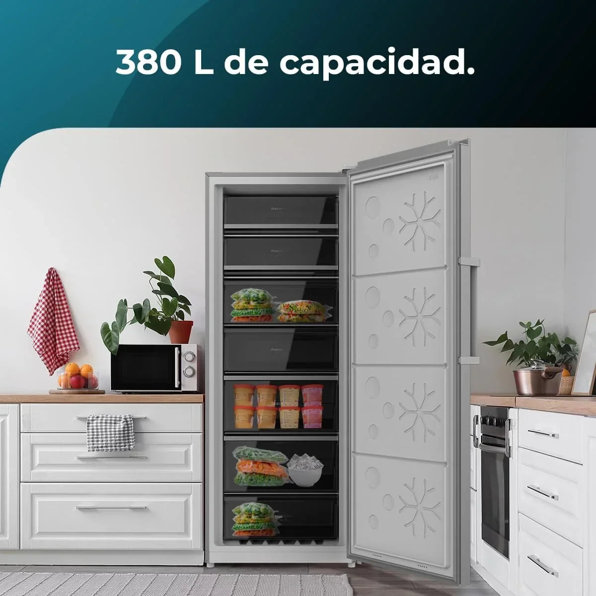 Cecotec Congelador Vertical de 380L Bolero CoolMarket UF 380 inox D. 1950W. Motor Inverter Plus. Bajo Consumo. Total No Frost. Display door.