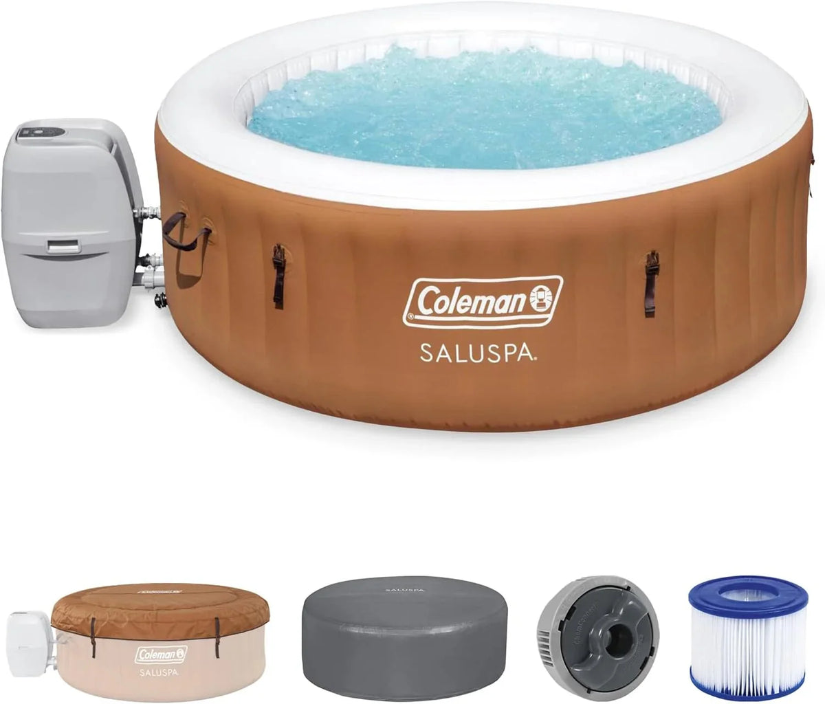 2-4 Person Inflatable Hot Tub. Portable Round Outdoor Spa with 120 Soothing Air Jets and Insulated Cover. Black