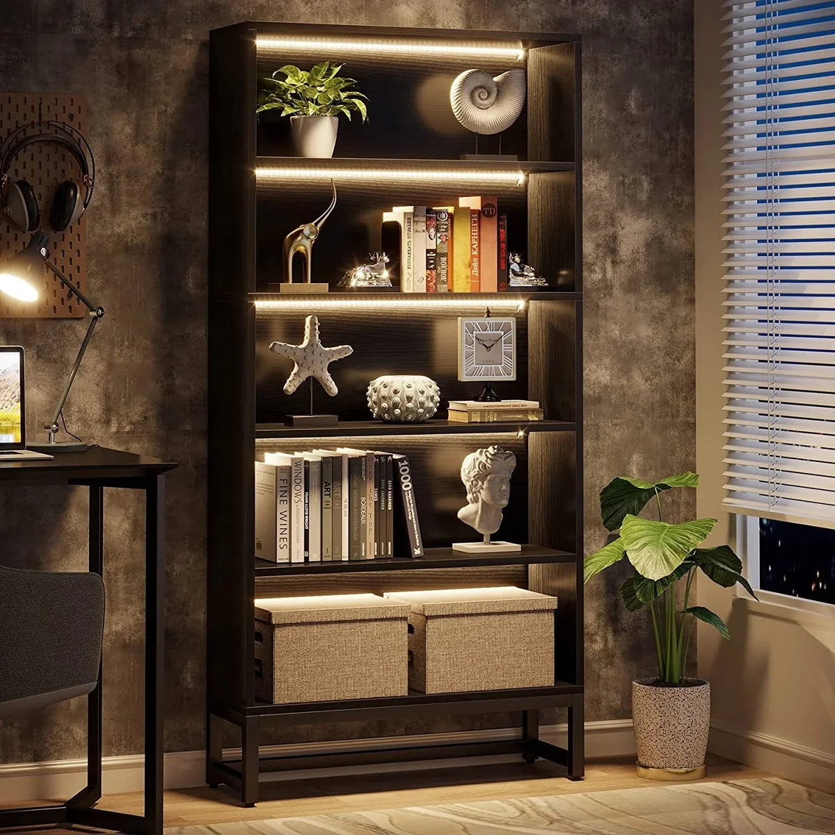 70.87 Inch Tall 5-Tier Bookcase. Large Bookshelf with 31.5 Inch Wide Storage