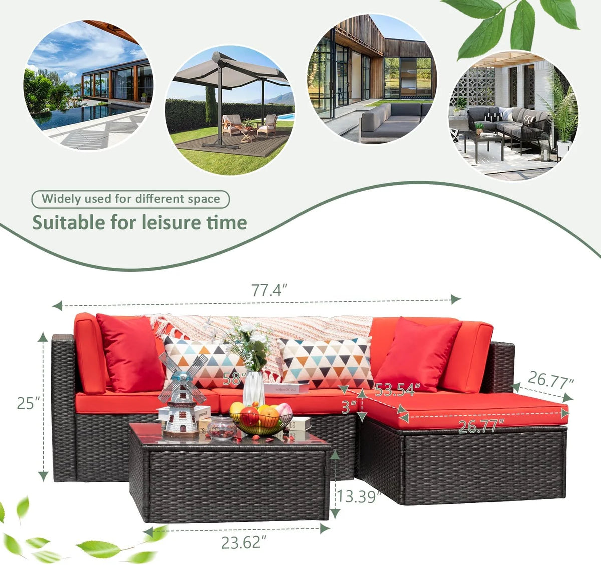 5-Piece All-Weather Patio Furniture Set with Cushions. Outdoor Wicker Conversation Sofa Set for Garden. Deck & Backyard