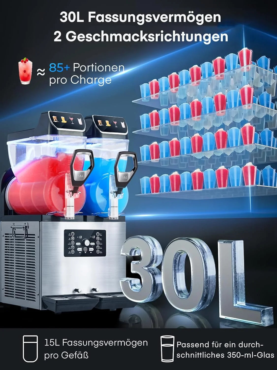FOHERE Kommerzielle Slush Maschine. 30L Tanks Slush Eis Maschine.Unabhängige Tank Kontrolle. Slushie Maschine für Restaurants Café Bars Party